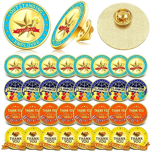 Lyrow 32 Pcs Employee Appreciation Lapel Pin 4/5 Inch Motivational Excellence Enamel Recognition Pins for Employee Staff Team Gift(Fresh Color) - color: Fresh Color