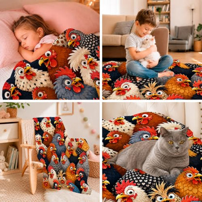 Funny Chicken Throw Blanket Colorful Cartoon Farm Hen Stuff Gifts 60''X80'' - color: Chicken, size: 60''x80''