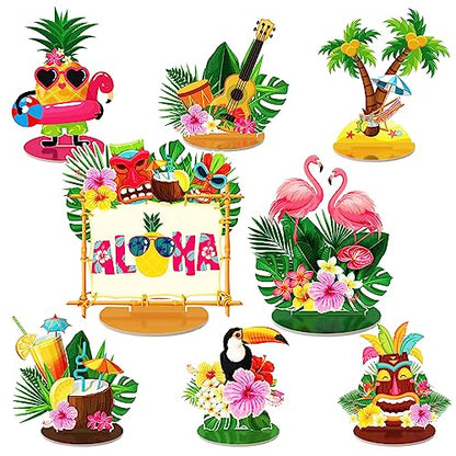 Namalu 16 Pcs Hawaiian Table Decorations Luau Table Centerpieces Aloha Tiki for Tropical Pineapple Centerpieces Hawaii Theme Summer Beach Birthday Party Supplies(Hawaiian Theme) - style: Hawaiian Theme