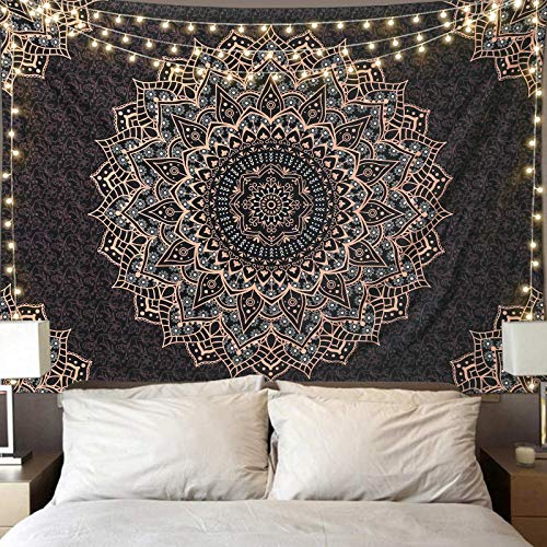 Black Mandala Tapestry Wall Hanging Psychedelic Wall Tapestry Aesthetic Indian Hippie Decor Bohemian Art Boho Home Decoration for Bedroom,Living Room,Dorm - color: Black Vintage Mandala Tapestry, size: 59"L x 51"W