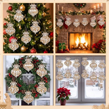 Shellwei 24 Pcs Christmas Ornament Bulk Wooden Nativity Scene Music Sheet - style: Quatrefoil