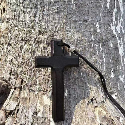 Kim Carrey Handmade Natural Solid Wood Cross Necklace Pendant - style: Dark Brown