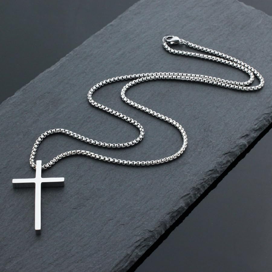 Exquisite Stainless Steel Cross Necklaces,A Perfect Blend of Gothic Style and Christian Faith, Suitable for Men and Women, Fashionable Accessories, Hypoallergenic Material - color: Silver02