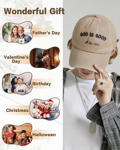 Christian Jesus Hats for Men, Adjustable Denim Cotton Faith Blessed Baseball Cap for Women - color: Khaki-god is Good