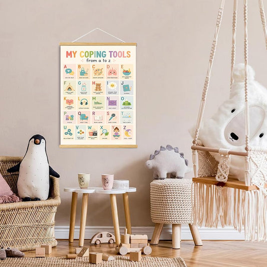 BAEMEFLE My Coping Tools A to Z Kids Poster with Wooden Hanger - color: A to B-2, size: 16"L x 12"W