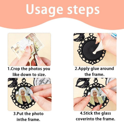 Wedding Double Picture Frame Brooch for Bride Grooms Boutonniece Pin for Wedding Bouquet - color: Black engraved