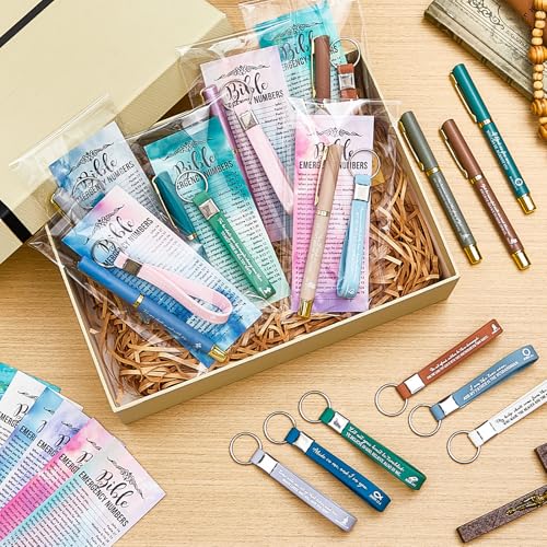 Feifeiya 25 Sets VBS Christian Church Gifts Bulk Bible Verse Plastic Gel Pen Religious Silicone Keychains Scripture Bookmarks for Men Women Empowerment Sunday Study Group Gifts(Colorful) - color: Colorful