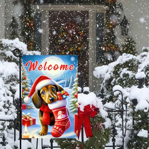 BlissYard Christmas Dachshund Dog Garden Flag 12x18 Inch Polyester - color: Dachshund Dog