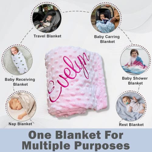 Embroidered Blanket Baby – Beautiful Monogrammed Large Personalized for Boys and Girls Soft Polyester with Custom Name 28 x 34-inch Pink - color: Pink