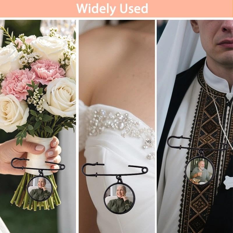 Wedding Double Picture Frame Brooch for Bride Grooms Boutonniece Pin for Wedding Bouquet - color: black one