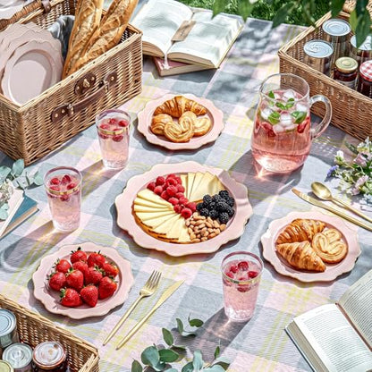 WDF 175Pcs Pink Plastic Plates - Pink and Gold Plates Disposable 25guest Plastic Dinnerware Ideal for Bridal Shower/Wedding/Baby Shower/Fall Party/Thanksgivng - color: Pink and Gold, size: 175 pieces