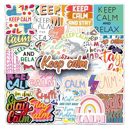 Keep Calm Stickers,50pcs Keep a Clear Mind Waterproof Vinyl with Healing Text Patterns, Suitable for Kids, Adults & People Needing Emotional Comfort, Decor for Laptop, Phone(Colours-B5) - color: Colours-b5