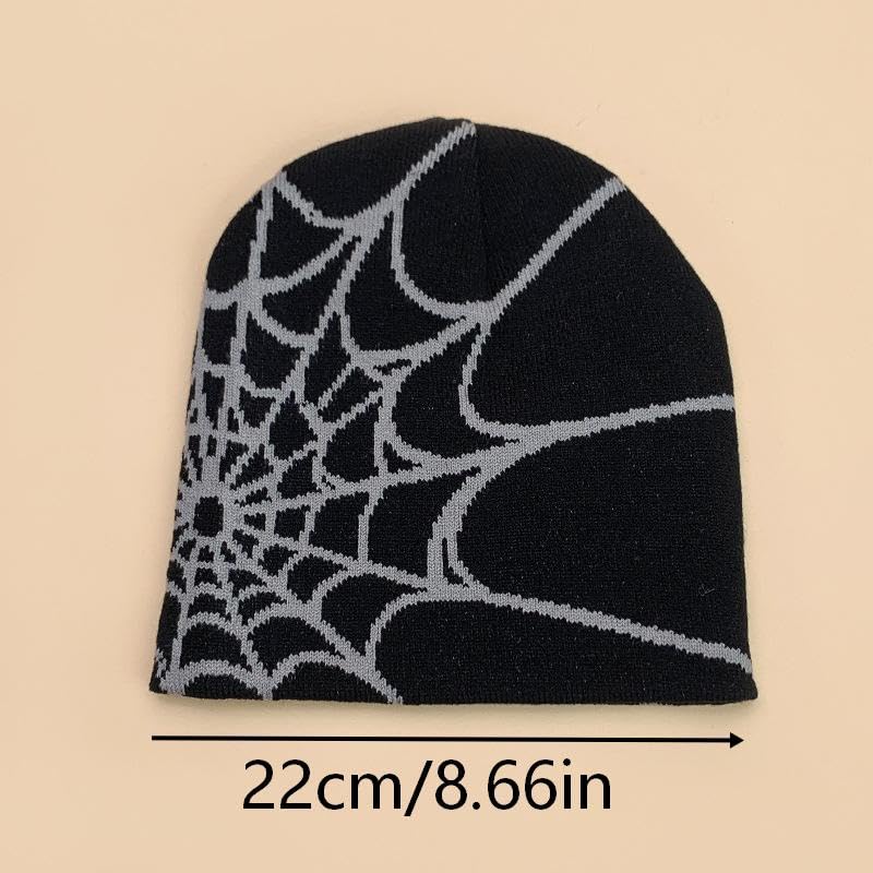 Unisex Stretch Warm Winter Skull Cap, Cold Weather Knit Beanie - color: Grey Spider Web Pattern