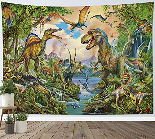 LB Dinosaur Tapestry Wild Animal Wall Hanging Tropical Plants Tapestries for Kids Bedroom Living Room Dorm Wall Decor Boys Birthday Party Backgroud,59x51 Inch - color: Green, size: 51"L x 59"W