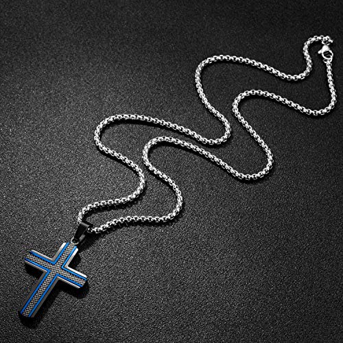 Holizaly Men's Cross Necklace 316L Stainless Steel Pendant White/Gold/Black/Blue Rolo Chain-Gift Box Included - color: Blue black