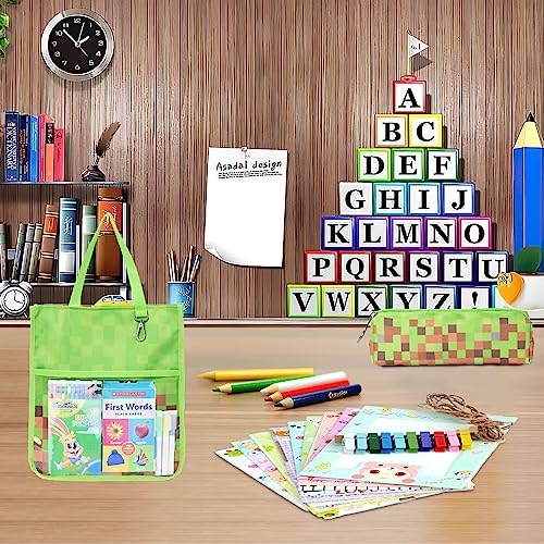 Kids Cute Tote Bags for Boys Girls Ages 4-16,Handbags with Pencil Case, Book Tote Bags with Zipper for School and Playtime (green) - color: Green
