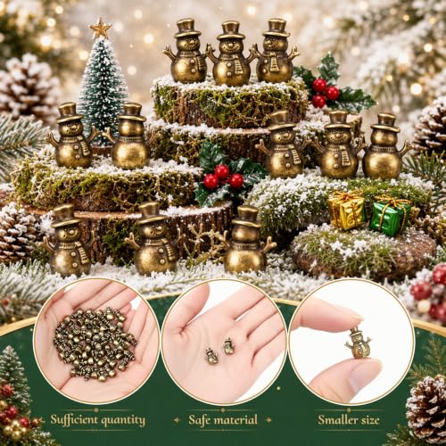 Civaner 50 Mini Brass Snowman Figurines, Tiny Christmas Snowman Decor - style: Snowman
