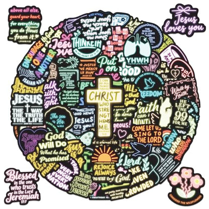 100 Pcs Christian Bible Stickers Neon Jesus Faith Sticker Bible Verse Stickers Scripture Vinyl Waterproof Water Bottle Laptop Decals
