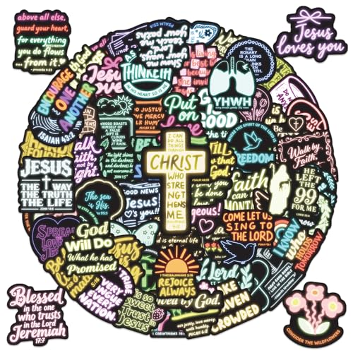 100 Pcs Christian Bible Stickers Neon Jesus Faith Sticker Bible Verse Stickers Scripture Vinyl Waterproof Water Bottle Laptop Decals