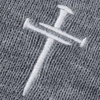 Christian Jesus Cross Beanie - Faith Winter Beanie Hats for Men Women - Religious Gifts for Christmas & New Years - color: Three Nails Cross/Grey