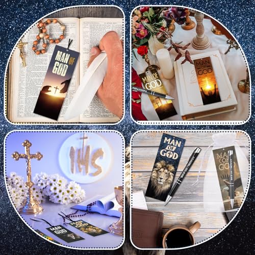 Supervitae 12 Sets Man of God Gifts for Men Included 12 Christian Ballpoint Pens 24 Bible Verse Bookmark Church Gifts Bulk for Men Dad Religious Party Favors Christian Gift