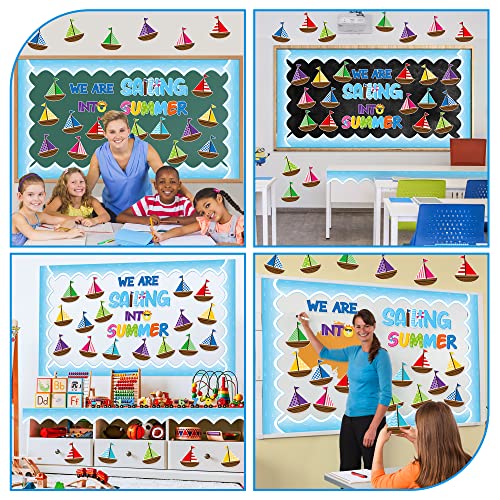 CY2SIDE 86PCS Sailing Into Summer Cutouts for Bulletin Board Border Sets, Hello Summer Theme Sailboats Trim, Classroom and School Summertime Nautical Decorations - style: Summer Sailboats