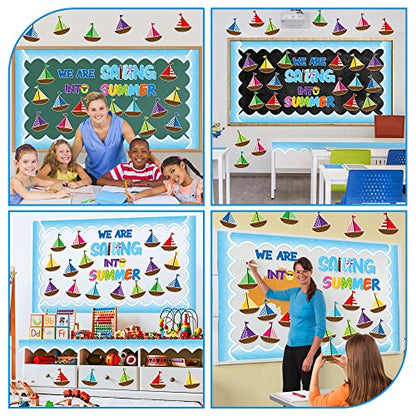 CY2SIDE 86PCS Sailing Into Summer Cutouts for Bulletin Board Border Sets, Hello Summer Theme Sailboats Trim, Classroom and School Summertime Nautical Decorations - style: Summer Sailboats