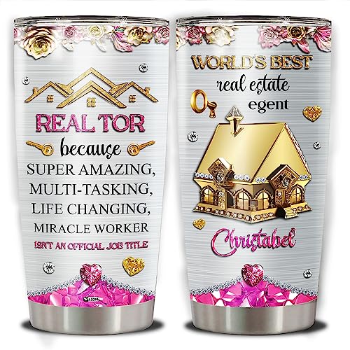 WAZONE Personalized Real Estate Agent Coffee Tumbler 20Oz 30Oz Stainless Steel Insulated Cup With Lid Travel Mug Customized Gifts Birthday For Realtors Female Brokers Coworkers Realtor Her - color: Realtor