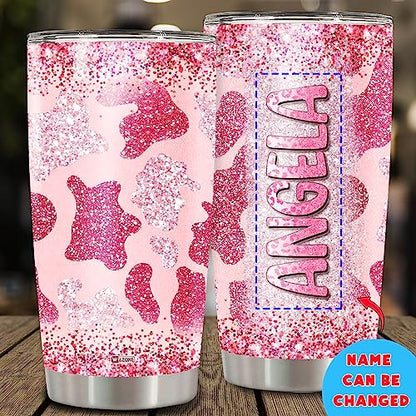 WAZONE Personalized Cow Tumbler Cowhide Pink Travel Mug 20oz 30oz Custom Name Vacuum Insulated Cup Stainless Steel Gift Things for Women Girls Daughter Sister Animal Lovers Farm Girl - color: Cow