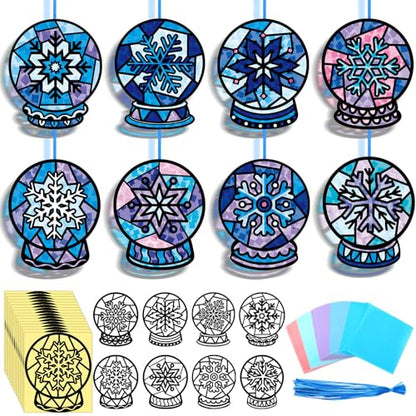 Eersida 32 Pcs Snow Globe Suncatcher Craft Kit DIY Stained Glass - style: Snow Globe