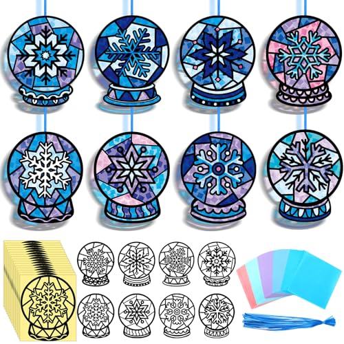 Eersida 32 Pcs Snow Globe Suncatcher Craft Kit DIY Stained Glass - style: Snow Globe