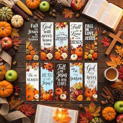 Fall Christian Bookmarks Gifts - 200 Pcs Autumn Pumpkin Bookmark Paper Scripture Maple Leaf Religious Page Book Marks Church Gift for Women Men Thanksgiving Book Lovers Reading Party Supplies - color: Autumn Christian