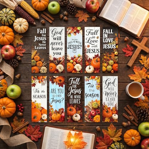 Fall Christian Bookmarks Gifts - 200 Pcs Autumn Pumpkin Bookmark Paper Scripture Maple Leaf Religious Page Book Marks Church Gift for Women Men Thanksgiving Book Lovers Reading Party Supplies - color: Autumn Christian