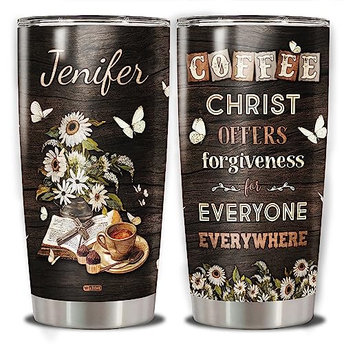 WAZONE Personalized Jesus And 20oz 30oz Tumbler Customized Name Insulated Drinking Cup Vacuum Travel Mug Stainless Steel Gift Birthday Christmas for Women Men Dad Mom Friends - color: Coffee