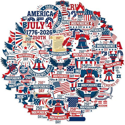American 250 Stickers, Patriotic Decals for 250th Anniversary Party - color: 250th Anniversary