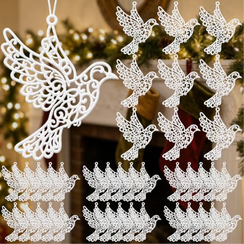 Lunmon 48 Pcs Christmas Crochet Dove Ornaments for Christmas Tree, White - style: White Dove