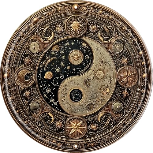 Vintage Round Tin Sign Retro Metal Yin-Yang Feng Shui Signs For Home Decor Stylish Wall Art Plaques Gift For Home Bathroom Kitchen And Gothic Wall Decor In Every Room 8x8 In - color: Yin-Yang Feng Shui