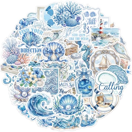 100 Pcs Blue Ocean & Sea Life Aesthetic Stickers - color: Blue Ocean Starry