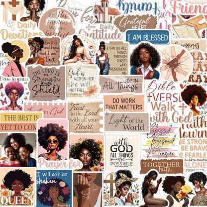 Prayer Board Stickers Supplies - 100 Pcs Black Women Prayer Vision Board Stickers, Motivational Christian Water Bottle Sticker, Waterproof Vinyl Scrapbook Decals for Laptop Journaling - style: Christian Prayer Board