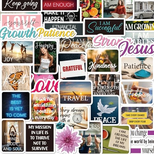 Motivational Stickers for Adults - 50 Pcs Positive Water Bottle Stickers for Vision Board, Inspirational Waterproof Scrapbook Sticker for Students Teachers, Vinyl Decals for Laptop Journal - style: Positive