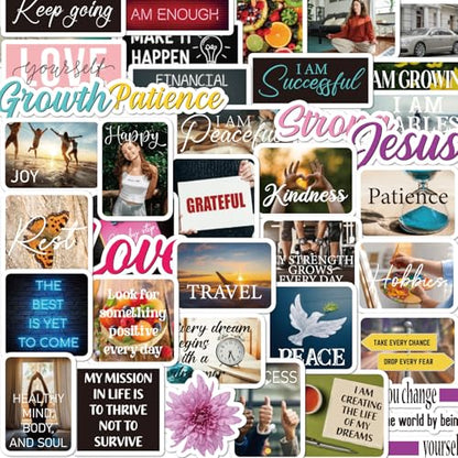 Motivational Stickers for Adults - 50 Pcs Positive Water Bottle Stickers for Vision Board, Inspirational Waterproof Scrapbook Sticker for Students Teachers, Vinyl Decals for Laptop Journal - style: Positive