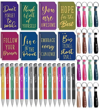 PerKoop 48 Pcs Inspirational Gifts Bulk Notepads Pens Keychains Set, Simple - style: Minimalist