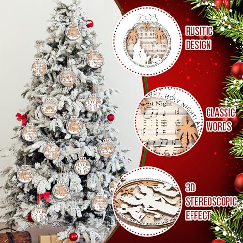 Shellwei 24 Pcs Christmas Ornament Bulk Wooden Nativity Scene Music Sheet - style: Cute