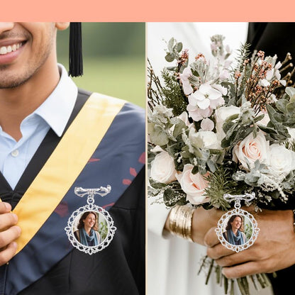 Wedding Double Picture Frame Brooch for Bride Grooms Boutonniece Pin for Wedding Bouquet - color: Bow