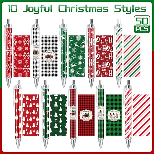50 Pcs Christmas Ballpoint Pens Bulk - Christmas Pens Gifts Retractable - style: Christmas