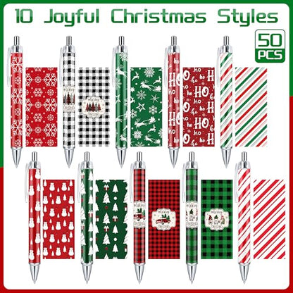 50 Pcs Christmas Ballpoint Pens Bulk - Christmas Pens Gifts Retractable - style: Christmas