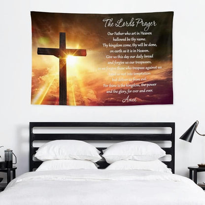 Hgbohyt The Lord's Prayer Tapestry - Religious Tapestry Wall Hanging with Cross Design - Inspirational Christian Home Decor for Church, Bedroom, Living Room Christian Tapestry - 60" x 40"
