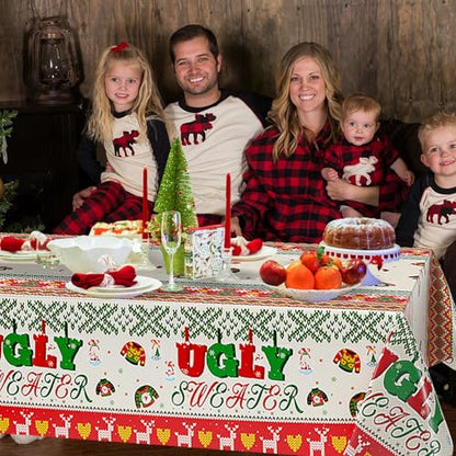 3 Pcs Christmas Ugly Sweater Party Tablecloth - color: Ugly Sweater