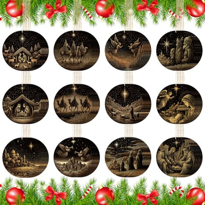 Soaoo 60 Pcs Christmas Nativity Scene Ornaments Bulk Wooden Decor, Regular - style: Regular