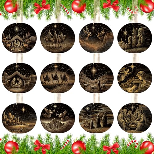 Soaoo 60 Pcs Christmas Nativity Scene Ornaments Bulk Wooden Decor, Regular - style: Regular